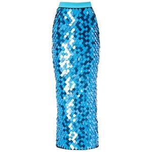 Sergio Hudson Blue Paillette Midi Skirt